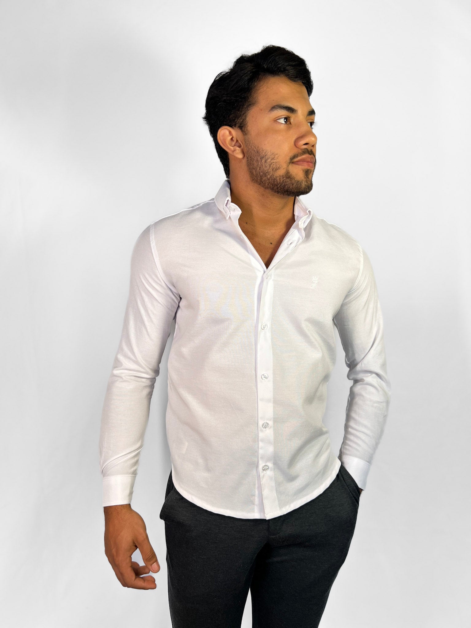 Camisa Social Manga Longa Branca Oxford Linho