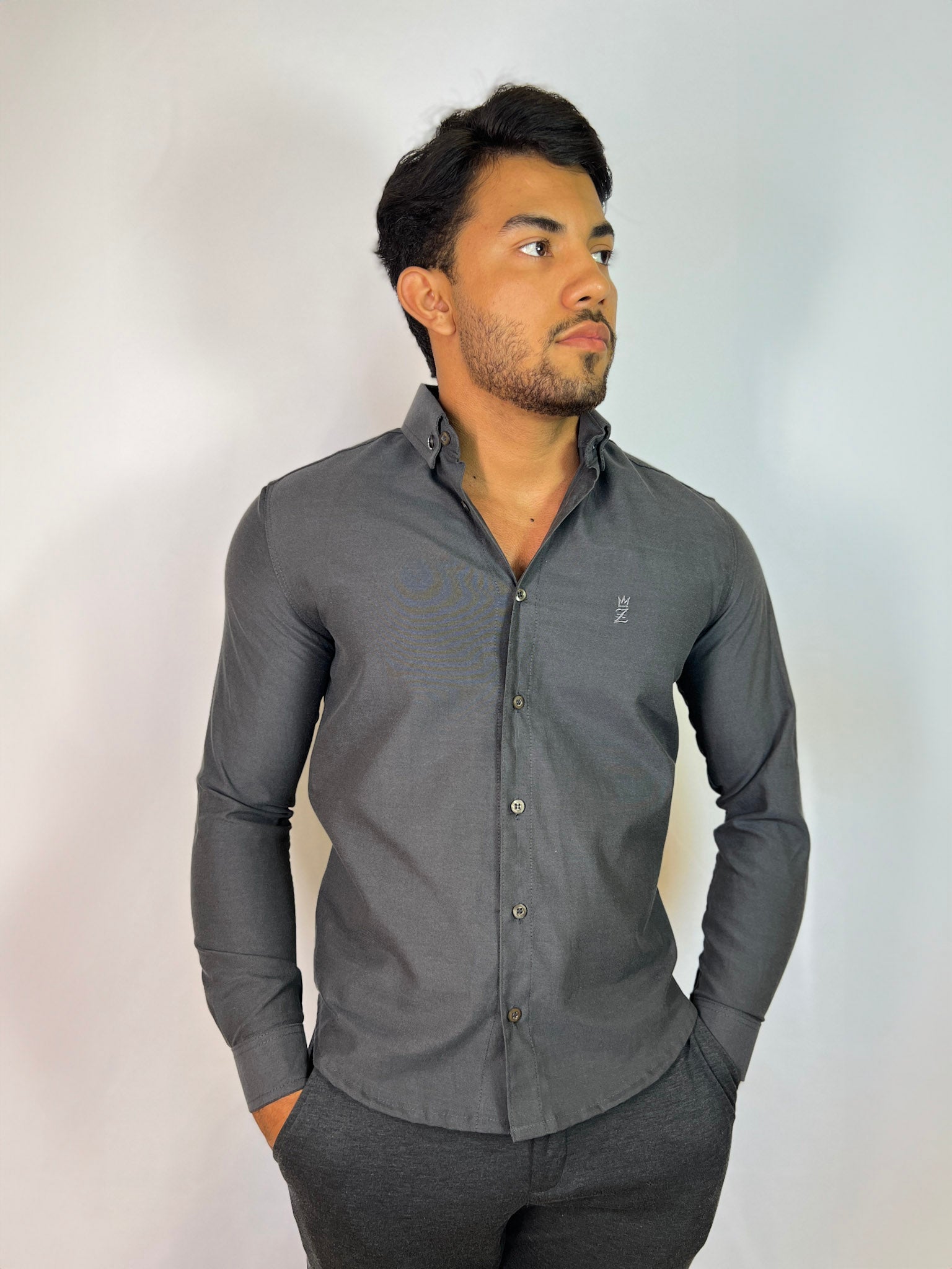 Camisa Social Masculina OCHENTA Manga Comprida | Oxford Botão Light Blue