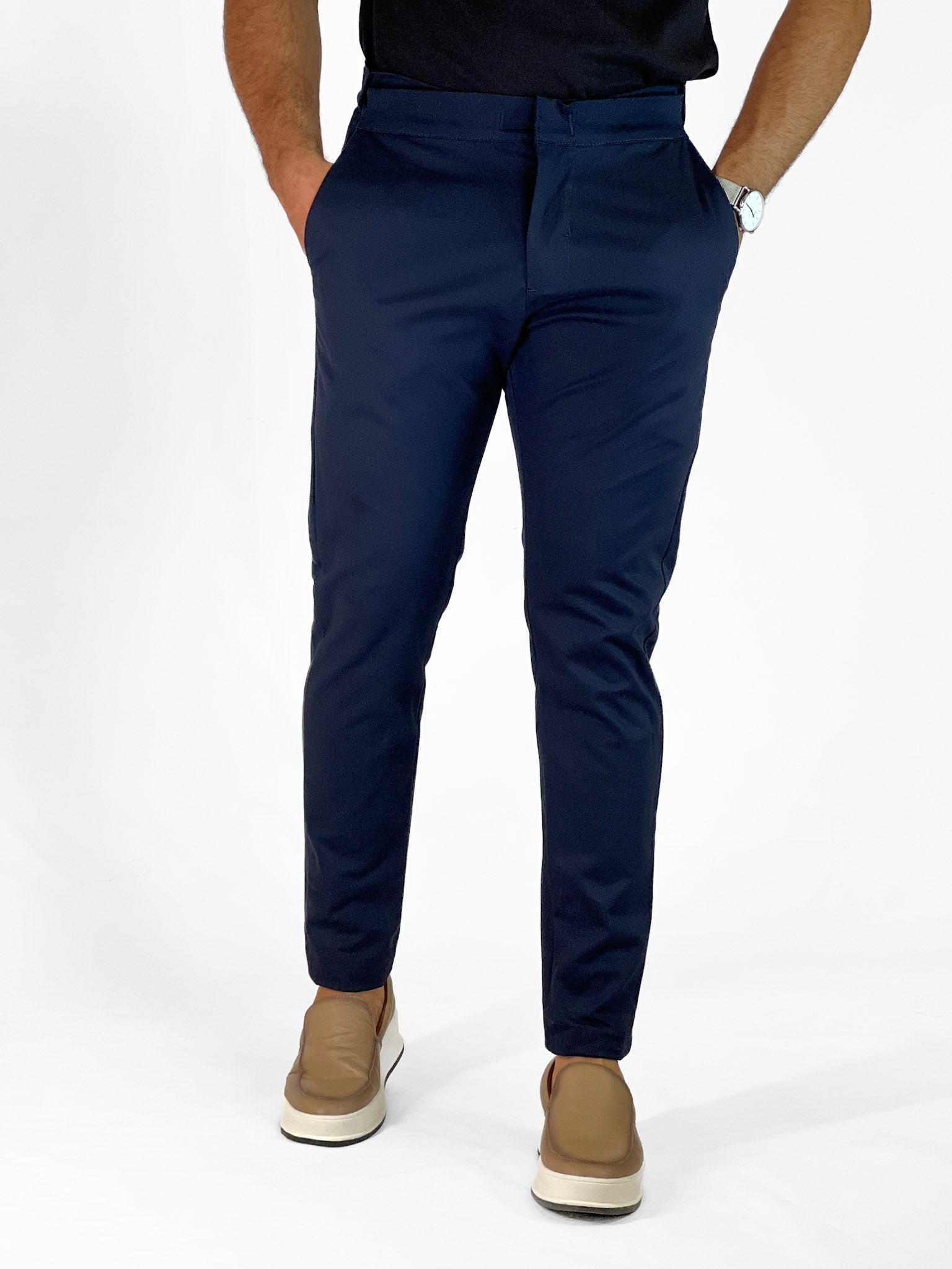 Calça Alfaiataria com Cós Elastic Azul Marinho