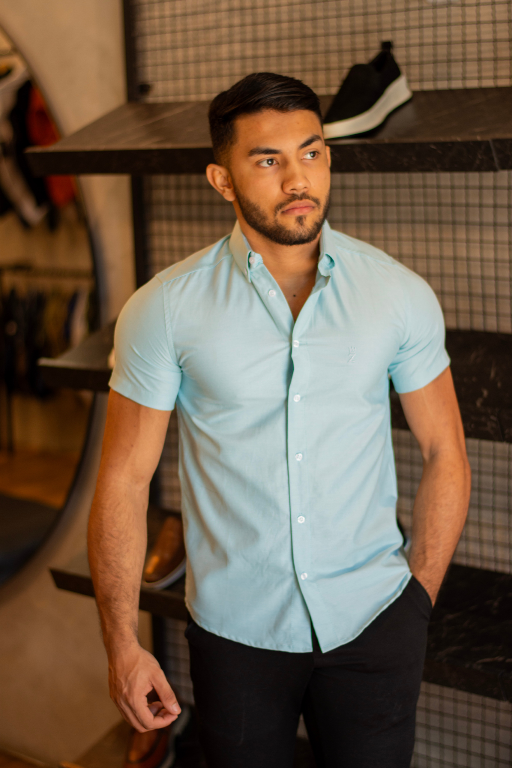 camisasocialmangacurta_1 Camiseta Social Manga Curta Azul bebê em Algodão Nobre - Imagem 1