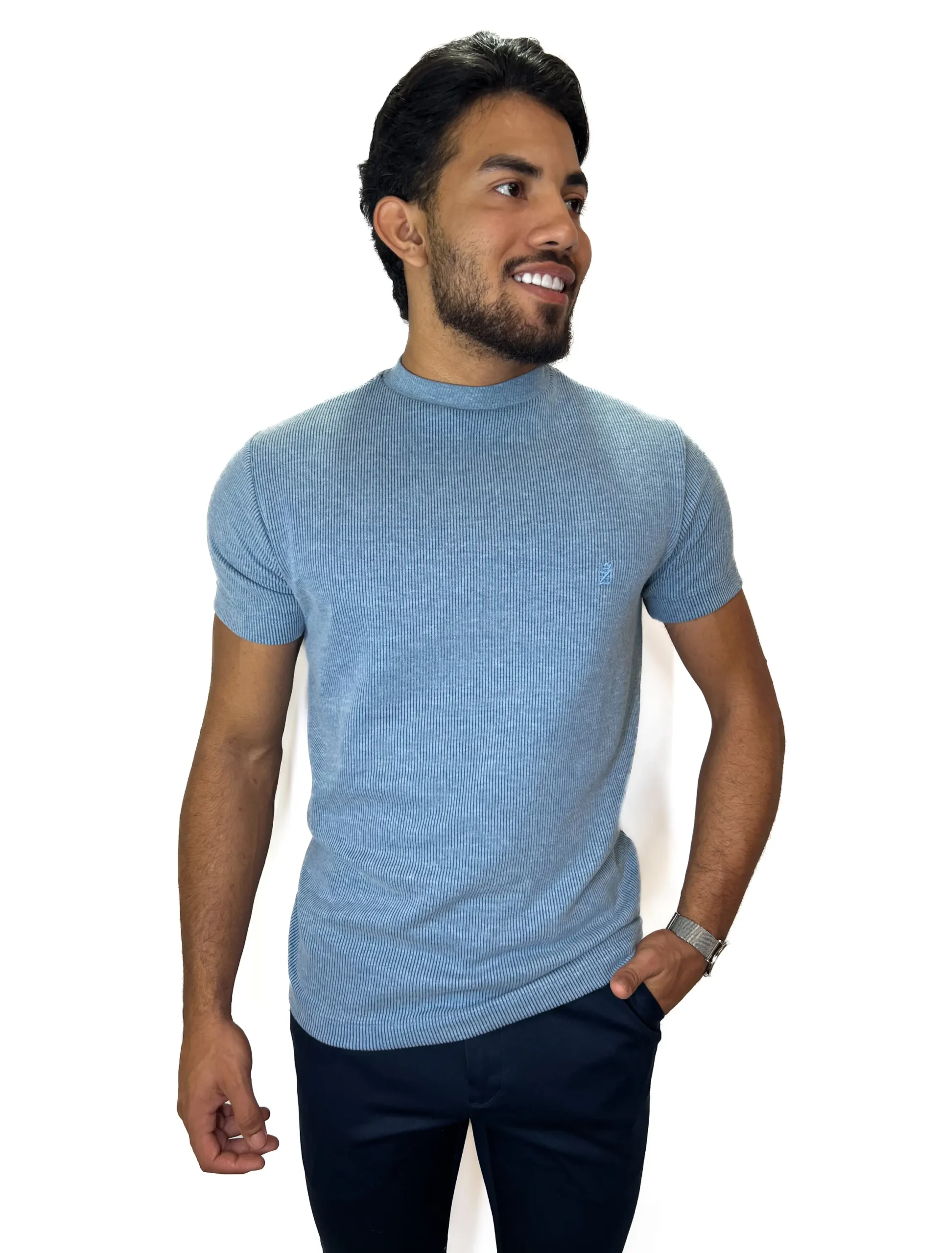 IMG_5059 T-shirt Gola Média Tricot Champy Zetsus Azul Céu Algodão e Elastano - Imagem 1