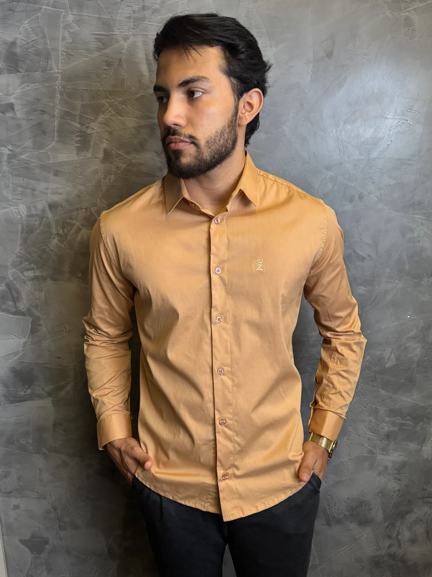 Camisa Social Manga Longa Telha Algodão Comfort com Elastano
